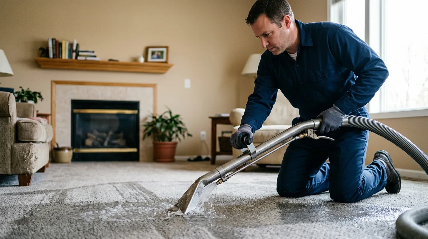 Water damage restoration technician working near Hooppole, IL